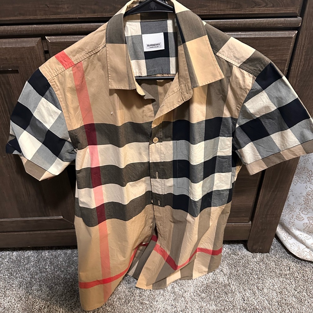 Burberry Beige and Black Plaid Shirt